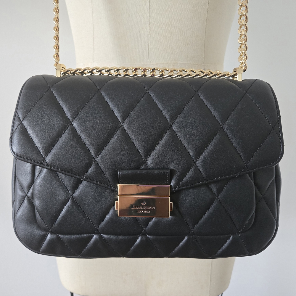 Kate Spade Black Quilted Shoulder Bag with Gold Chain